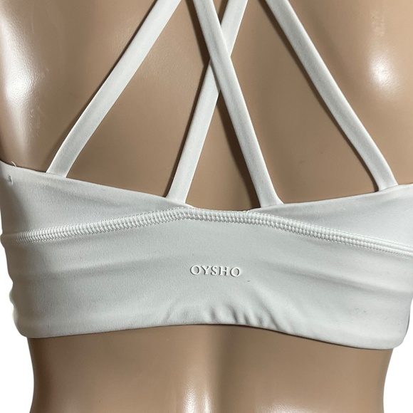 Oysho White Strappy Back Sports Bra Medium Crisscross Stretch Workout Top - Picture 6 of 12